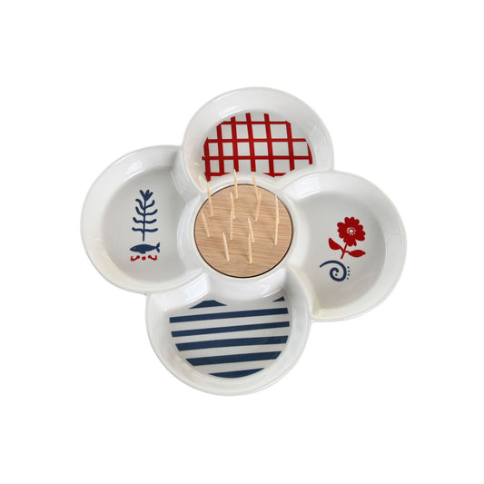 Set da Aperitivo DKD Home Decor Rosso Azzurro Bianco Gres Mediterraneo Case (22 x 22 x 7 cm)