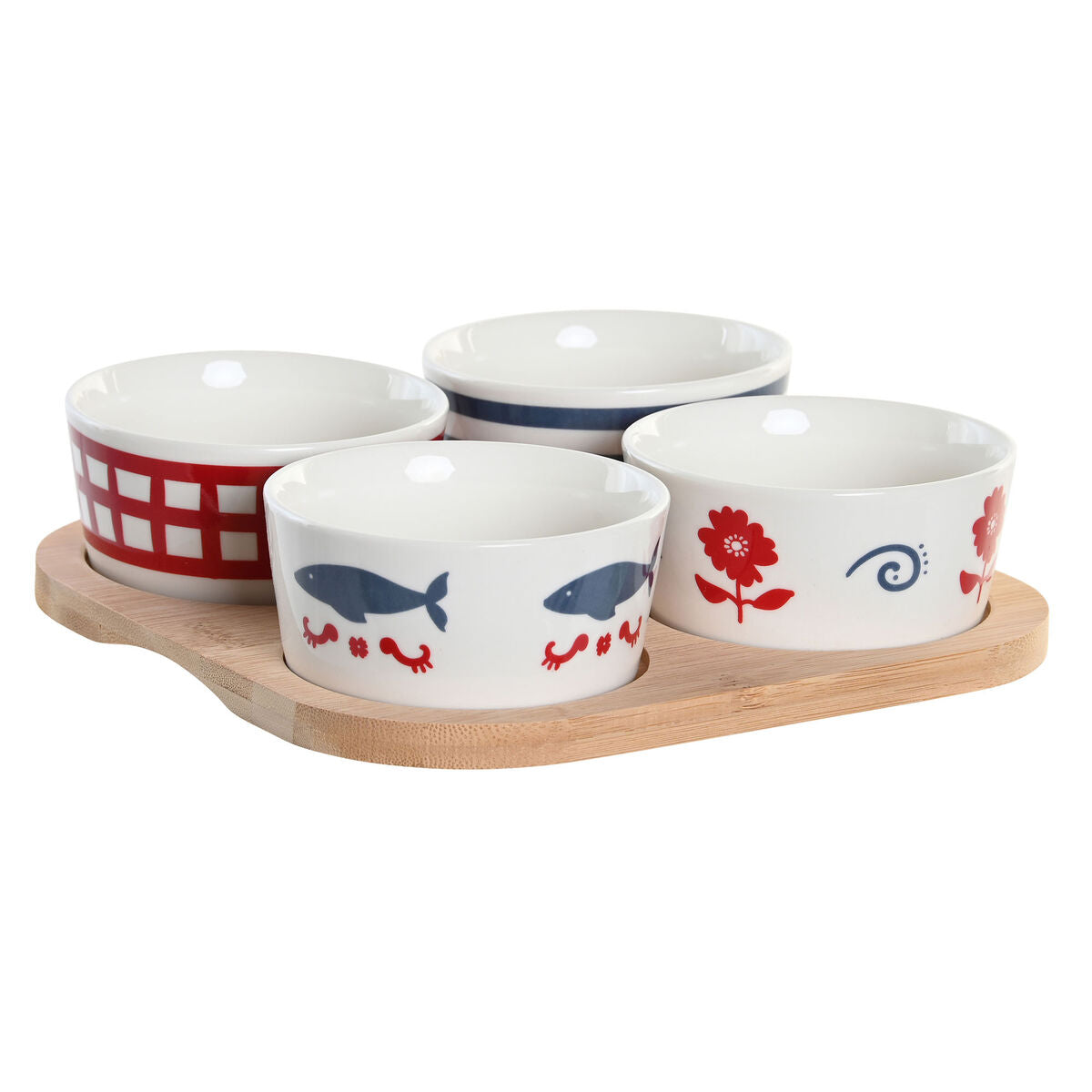 Set da Aperitivo DKD Home Decor Naturale Rosso Azzurro Bianco Gres Mediterraneo Case (19,7 x 19,7 x 1 cm)