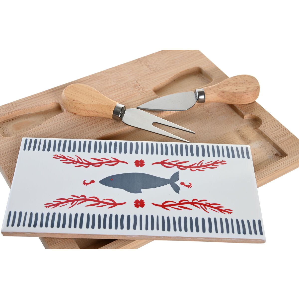 Set da Aperitivo DKD Home Decor Rosso Azzurro Gres Mediterraneo Case (24,5 x 20 x 1,2 cm)