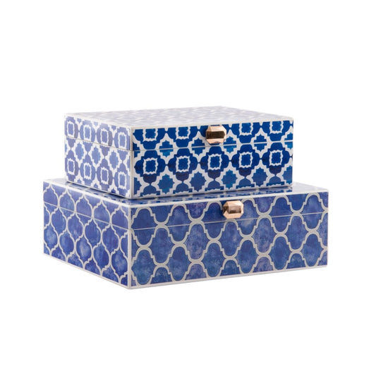 Scatola-Portagioie DKD Home Decor Azzurro Legno Blu Marino (24 x 20 x 8 cm) (2 Unità)