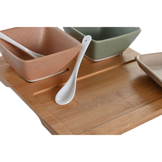 Set da Aperitivo DKD Home Decor 24 x 23,5 x 1,5 cm Porcellana Multicolore Bambù 6 Pezzi Scandinavo