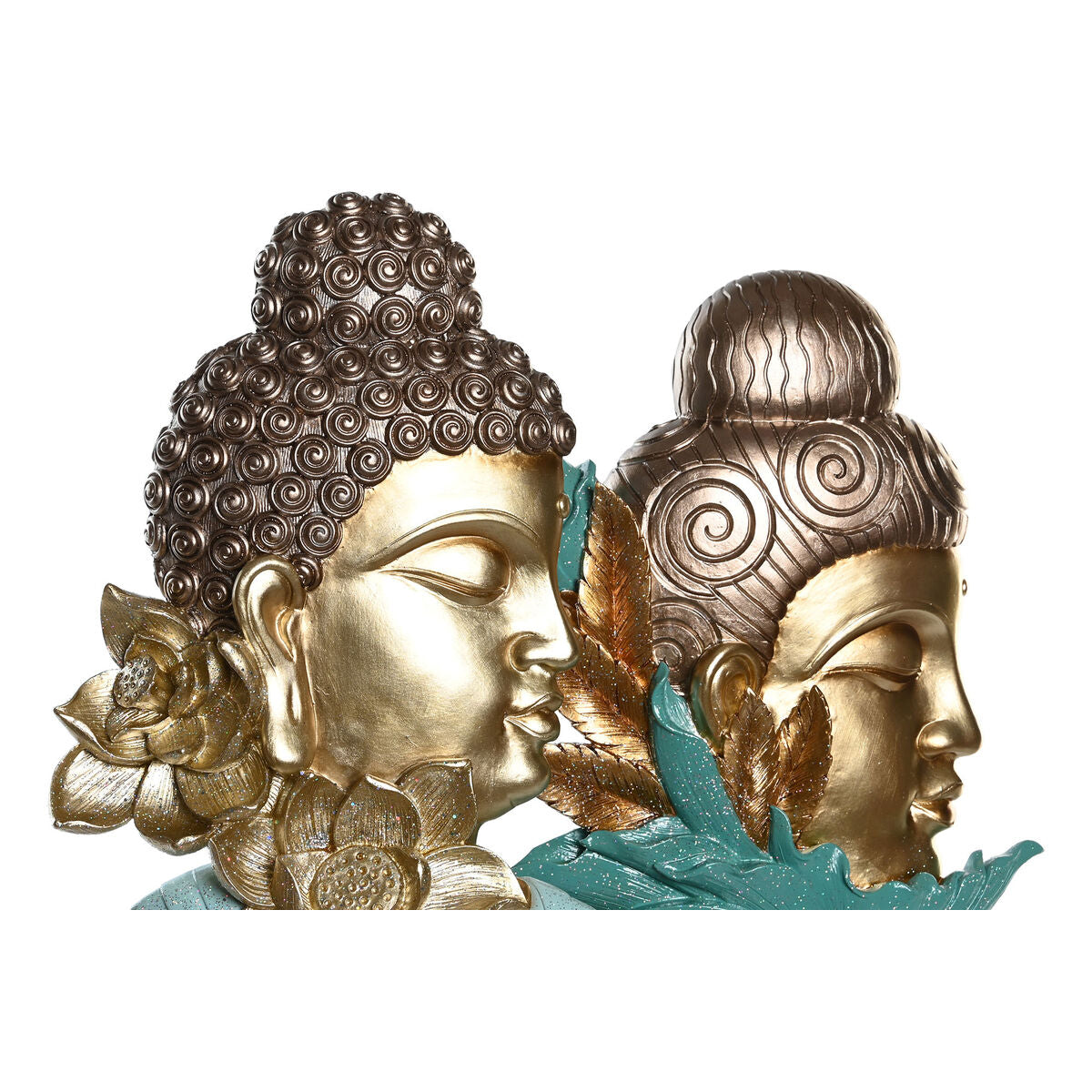 Statua Decorativa DKD Home Decor 22 x 8 x 42,5 cm Nero Dorato Buddha Turchese Orientale (2 Unità)