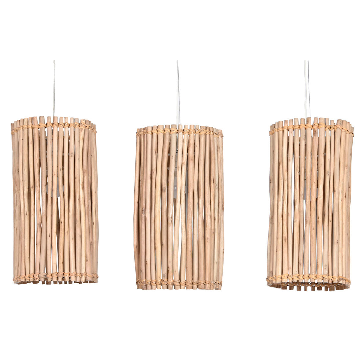 Lampadario Home ESPRIT Bianco Naturale Legno di eucalipto 50 W 20 x 20 x 40 cm