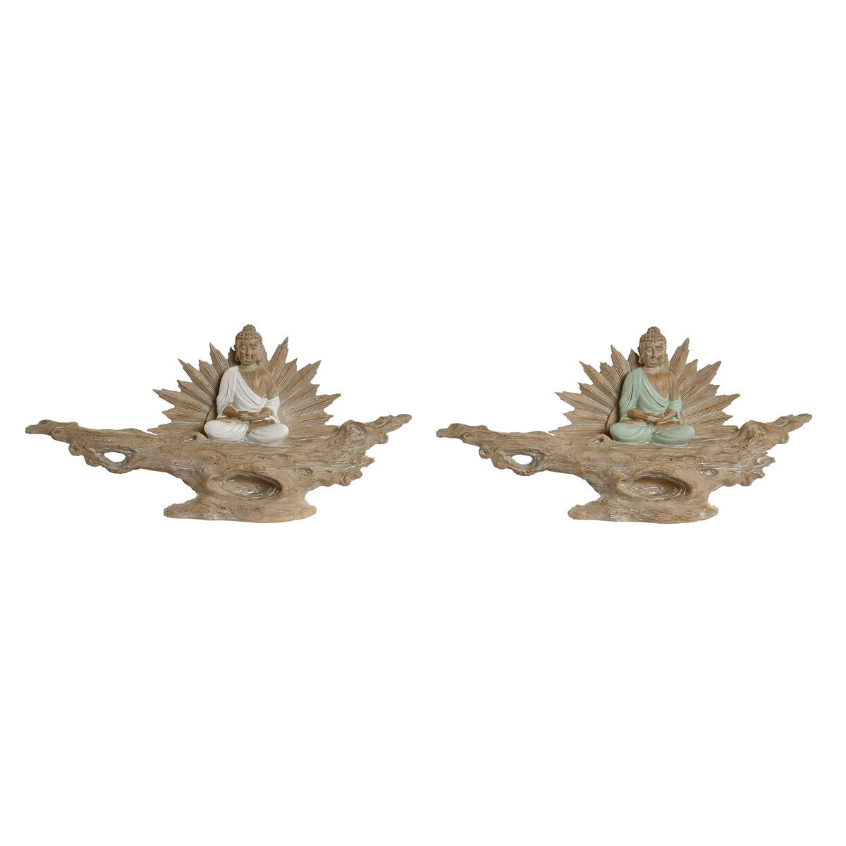 Statua Decorativa Home ESPRIT Bianco Verde Buddha Orientale 30 x 6 x 15 cm (2 Unità)