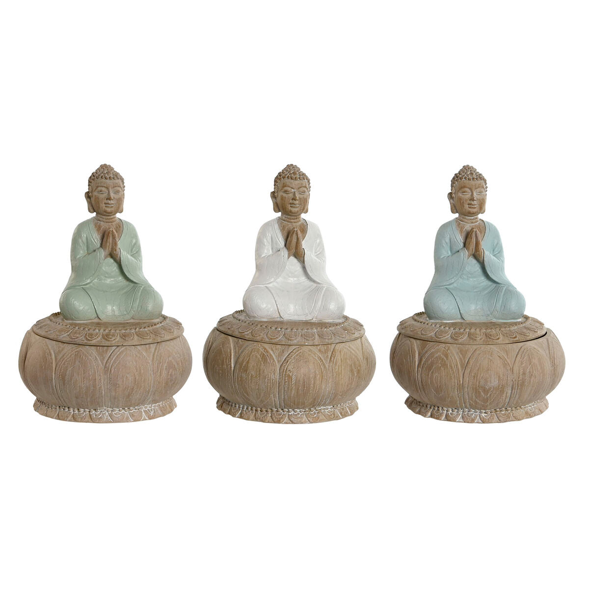 Statua Decorativa Home ESPRIT Bianco Verde Turchese Orientale 11 x 11 x 15 cm (3 Unità)