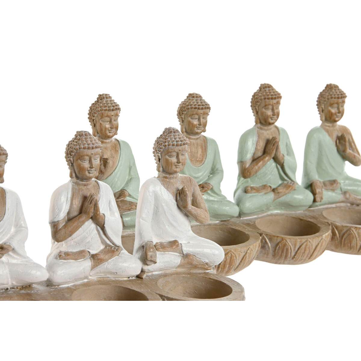 Statua Decorativa Home ESPRIT Bianco Verde Buddha Orientale 24 x 9 x 11 cm (2 Unità)