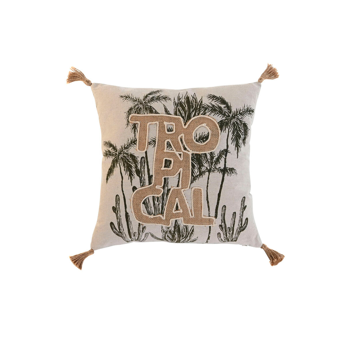 Cuscino Home ESPRIT Beige Naturale Tropicale Boho 45 x 5 x 45 cm