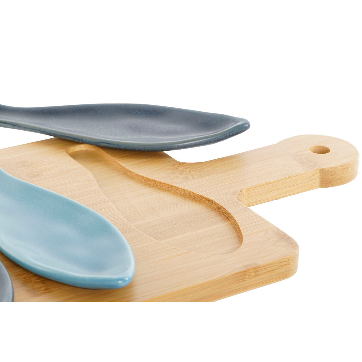 Set da Aperitivo Home ESPRIT Azzurro Verde Blu Marino Bambù Porcellana Mediterraneo Pesci 36 x 18 x 1,3 cm 5 Pezzi