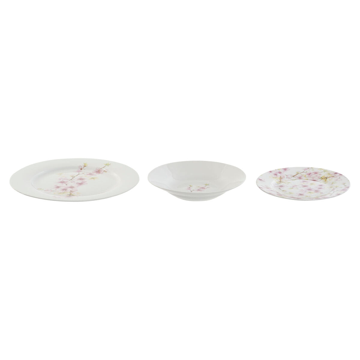 Set di Stoviglie Home ESPRIT Bianco Verde Rosa Porcellana 18 Pezzi 27 x 27 x 2 cm