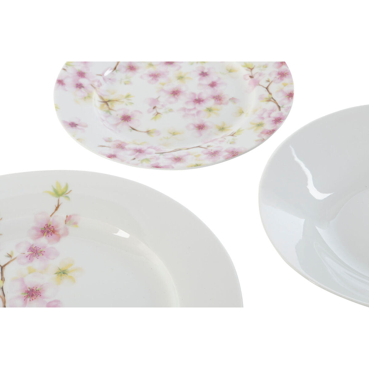 Set di Stoviglie Home ESPRIT Bianco Verde Rosa Porcellana 18 Pezzi 27 x 27 x 2 cm
