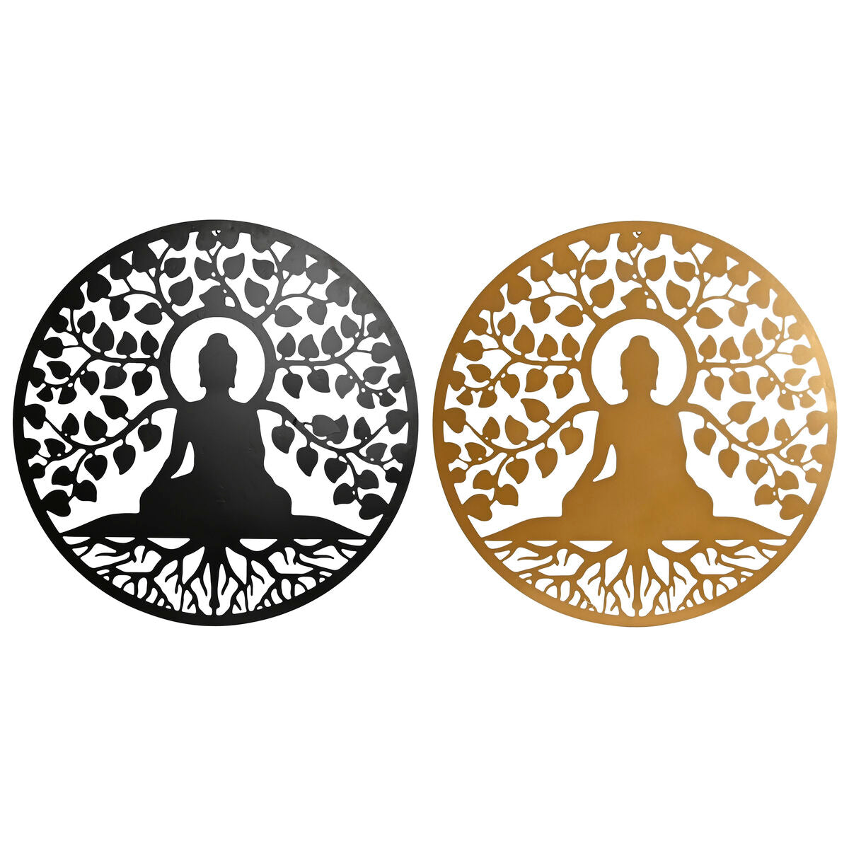 Decorazione da Parete Home ESPRIT Nero Dorato Buddha Orientale 100 x 1 x 100 cm (2 Unità)