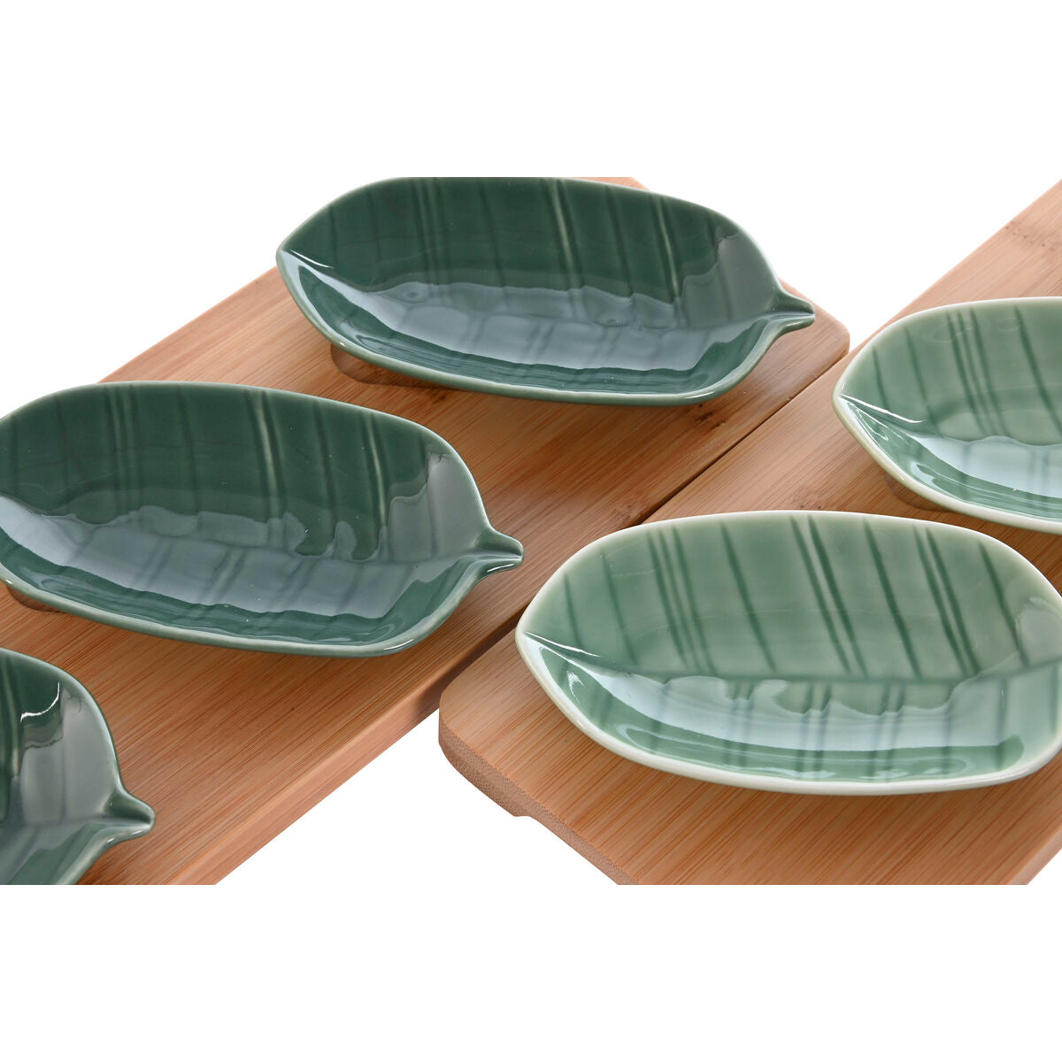 Set da Aperitivo Home ESPRIT Verde Verde scuro Bambù Porcellana Tropicale 4 Pezzi 28,4 x 10,5 x 3 cm (2 Unità)