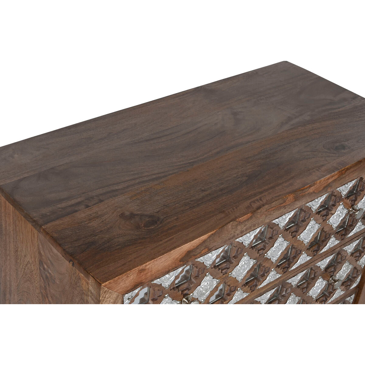 Cassettiera Home ESPRIT Marrone Nero Argentato Legno di mango Specchio Indiano 80 x 38 x 80 cm