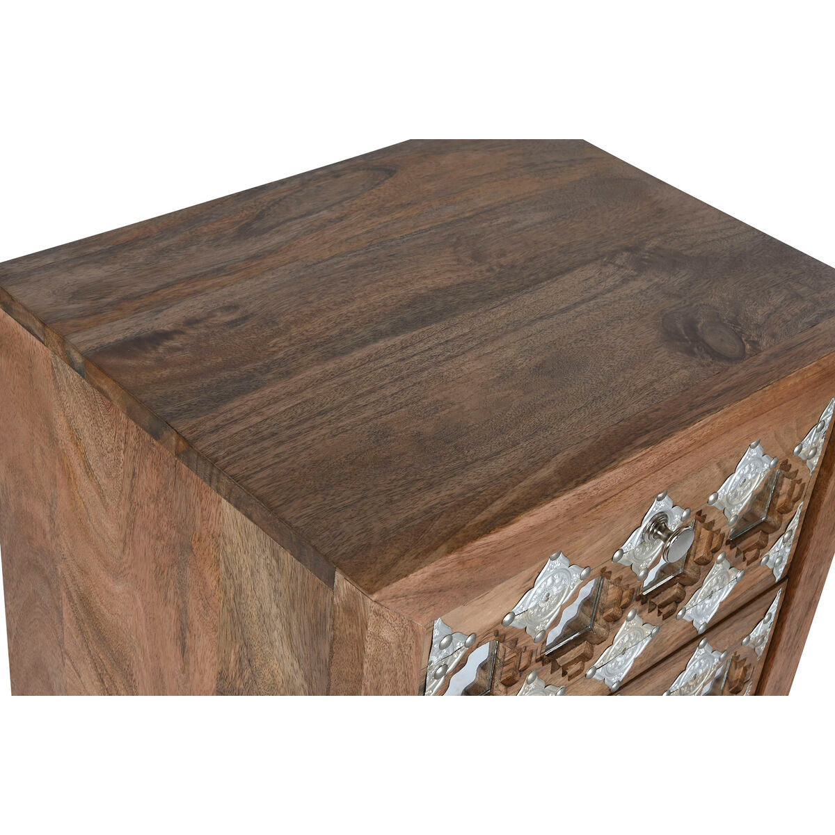 Cassettiera Home ESPRIT Marrone Nero Argentato Legno di mango Specchio Indiano 45 x 35 x 105 cm