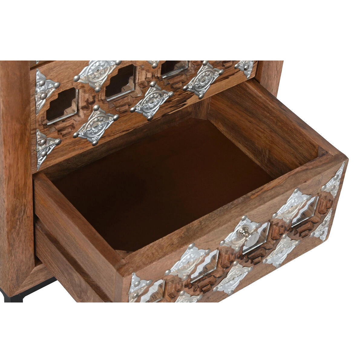 Cassettiera Home ESPRIT Marrone Nero Argentato Legno di mango Specchio Indiano 45 x 35 x 105 cm