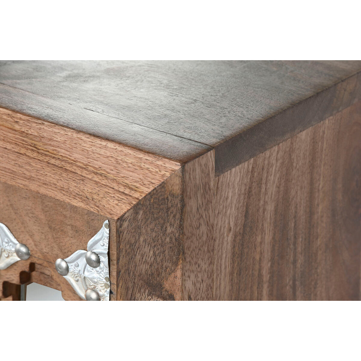Cassettiera Home ESPRIT Marrone Nero Argentato Legno di mango Specchio Indiano 45 x 35 x 105 cm