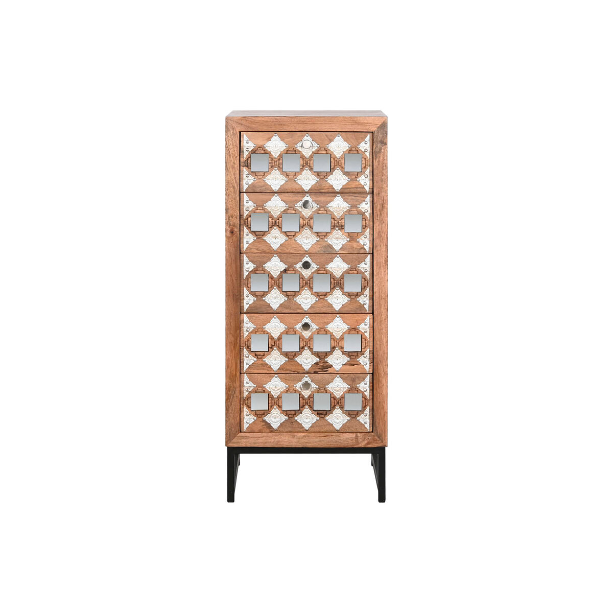 Cassettiera Home ESPRIT Marrone Nero Argentato Legno di mango Specchio Indiano 45 x 35 x 105 cm