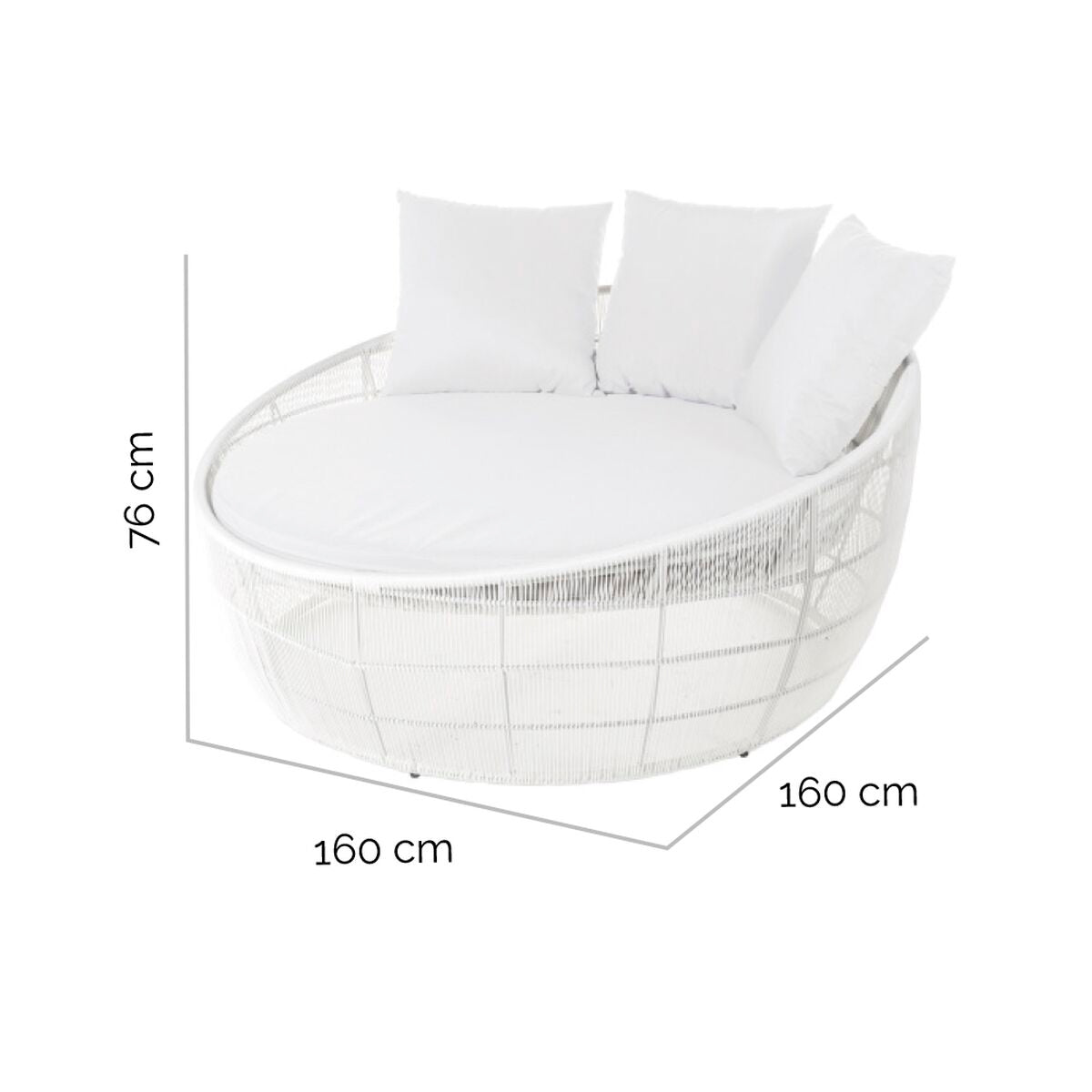 Lettino prendisole rotondo Dido 160 x 160 x 76 cm Rotondo Bianco