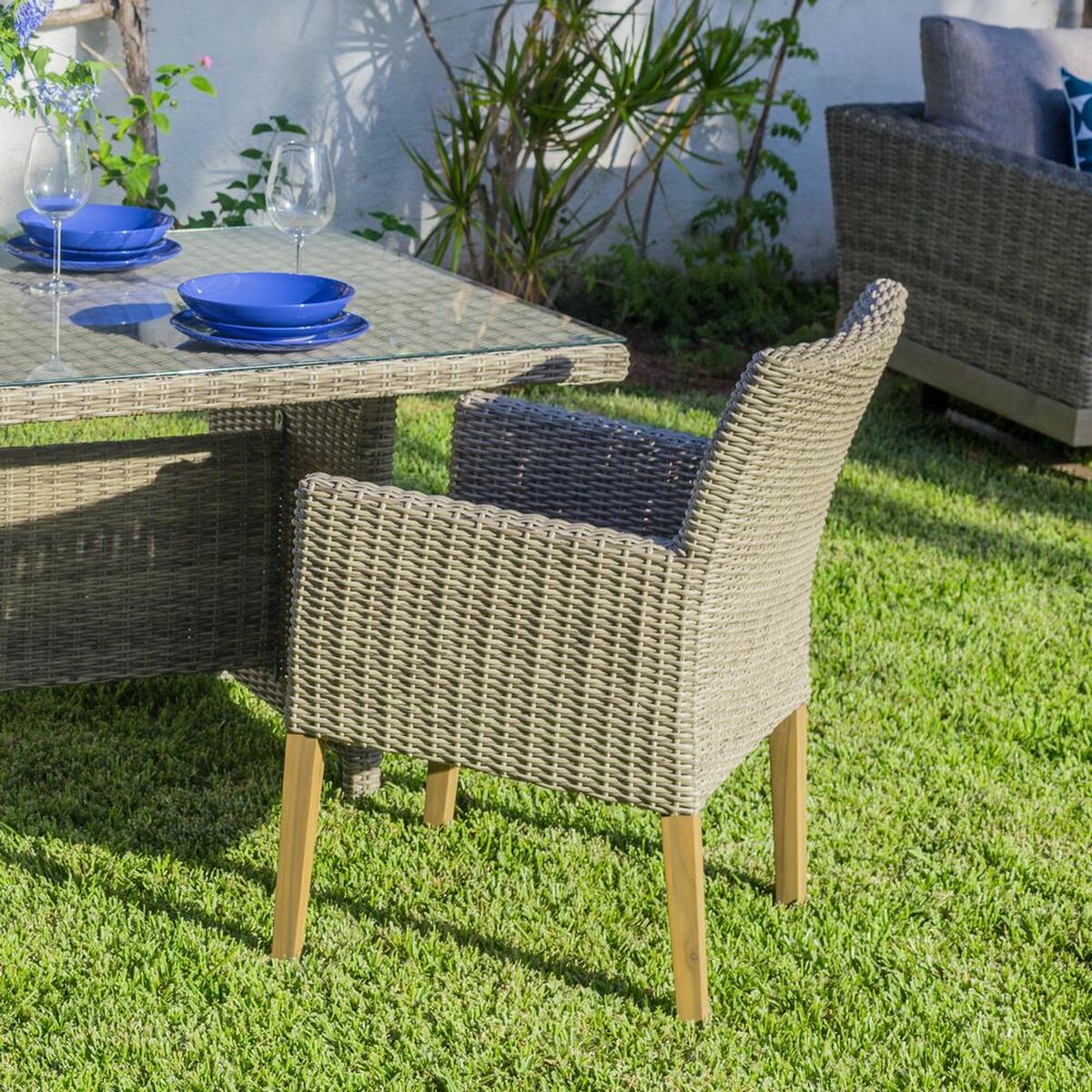 Sedia da giardino Patsy Grigio Legno Rattan 58 x 63 x 86 cm