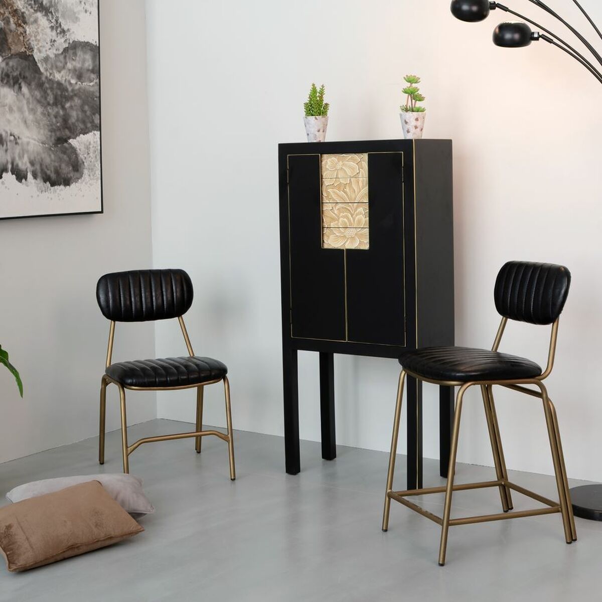 Sgabello 42 x 49 x 88 cm Nero Dorato Metallo Poliuretano