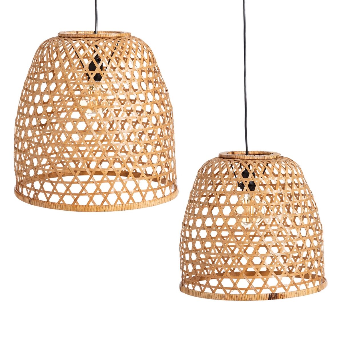 Lampadario Naturale Bambù 42 x 42 x 42 cm (2 Unità)