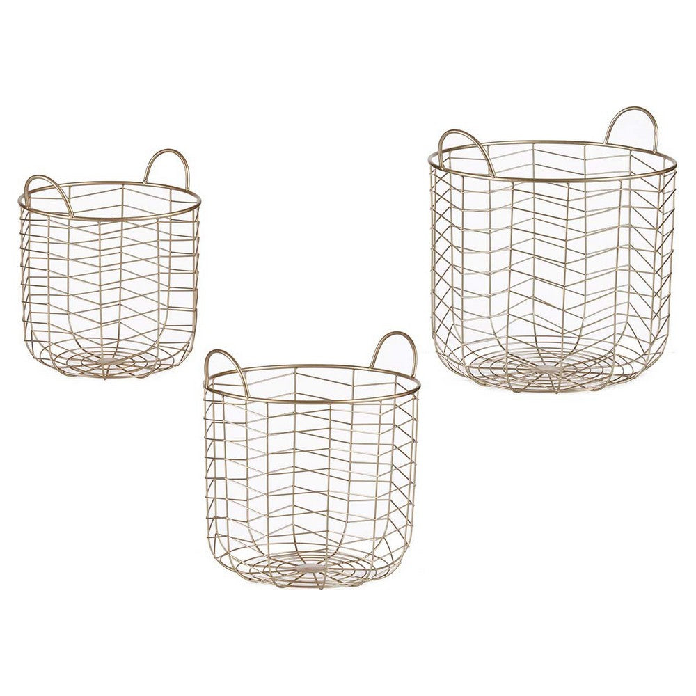 Set di Cesti Rotund Dorato Metallo (3 pezzi)