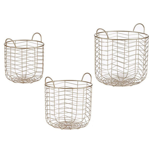 Set di Cesti Rotund Dorato Metallo (3 pezzi)