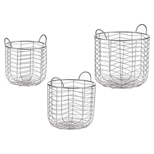 Set di Cesti Rotund Argentato Metallo (3 pezzi)