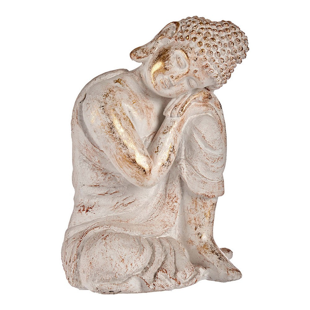 Statua Decorativa da Giardino Buddha Bianco/Dorato Poliresina (28,5 x 43,5 x 37 cm)