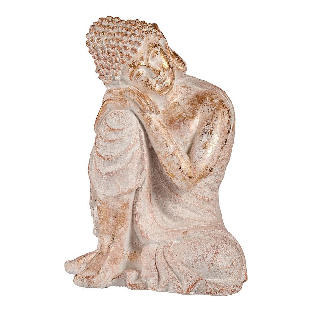 Statua Decorativa da Giardino Buddha Bianco/Dorato Poliresina (35,5 x 54,5 x 42 cm)