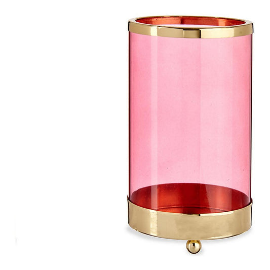 Portacandele Rosa Dorato Cilindro Metallo Vetro (9,7 x 16,5 x 9,7 cm)