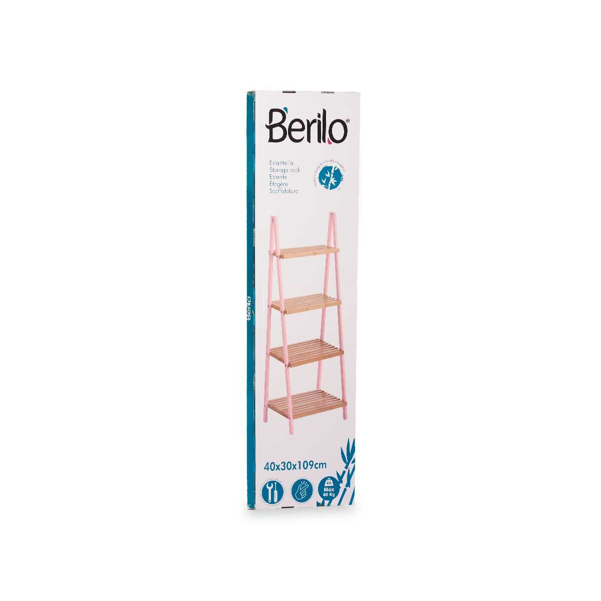 Scaffale da Bagno Rosa Naturale Bambù Legno di pino 40 x 109,3 x 30 cm