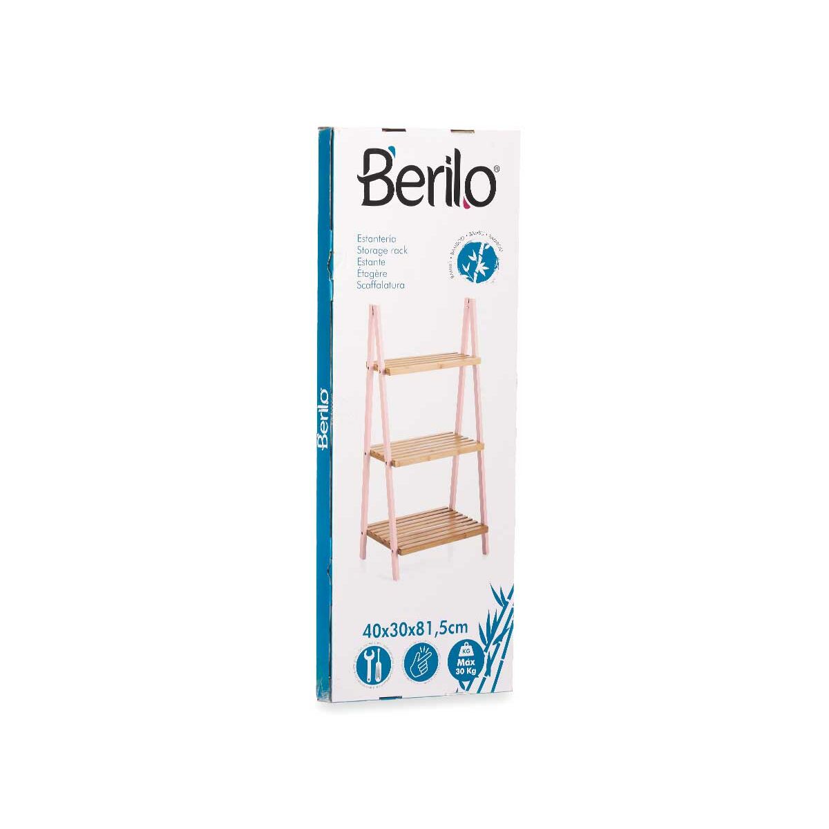 Scaffale da Bagno Rosa Naturale Bambù Legno di pino 40,3 x 81,5 x 30 cm