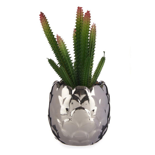 Pianta finta Argentato Cactus Ceramica Plastica (8 x 20 x 8 cm)