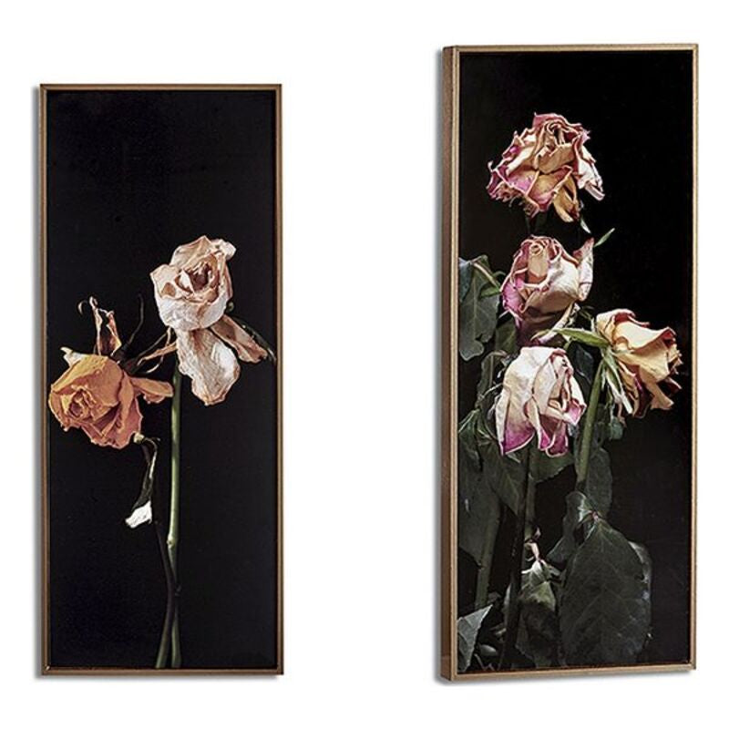 Quadro Dorato Fiori Nero Truciolare (21,2 x 2 x 51,2 cm)