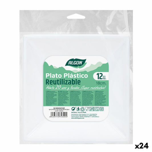 Set di piatti riutilizzabili Algon Quadrato Bianco Plastica 18 x 18 x 4 cm (24 Unità)