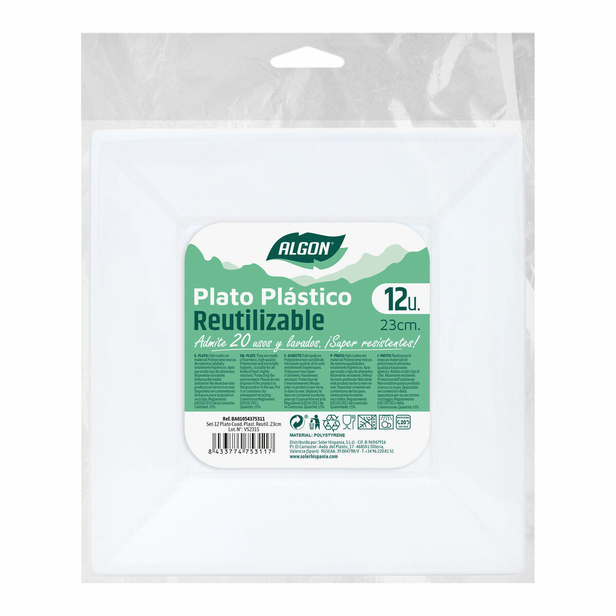 Set di piatti riutilizzabili Algon Quadrato Bianco Plastica 23 x 23 x 2 cm (24 Unità)