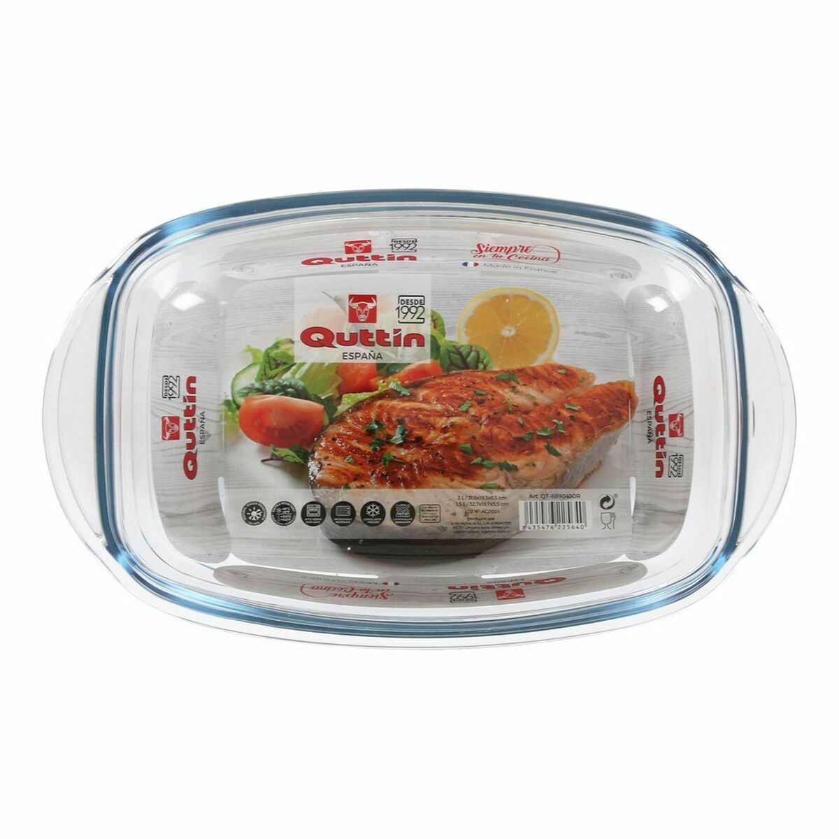 Casseruola con coperchio Quttin 63096 Vetro 32,8 x 19,7 x 13 cm (3L + 1,5L)