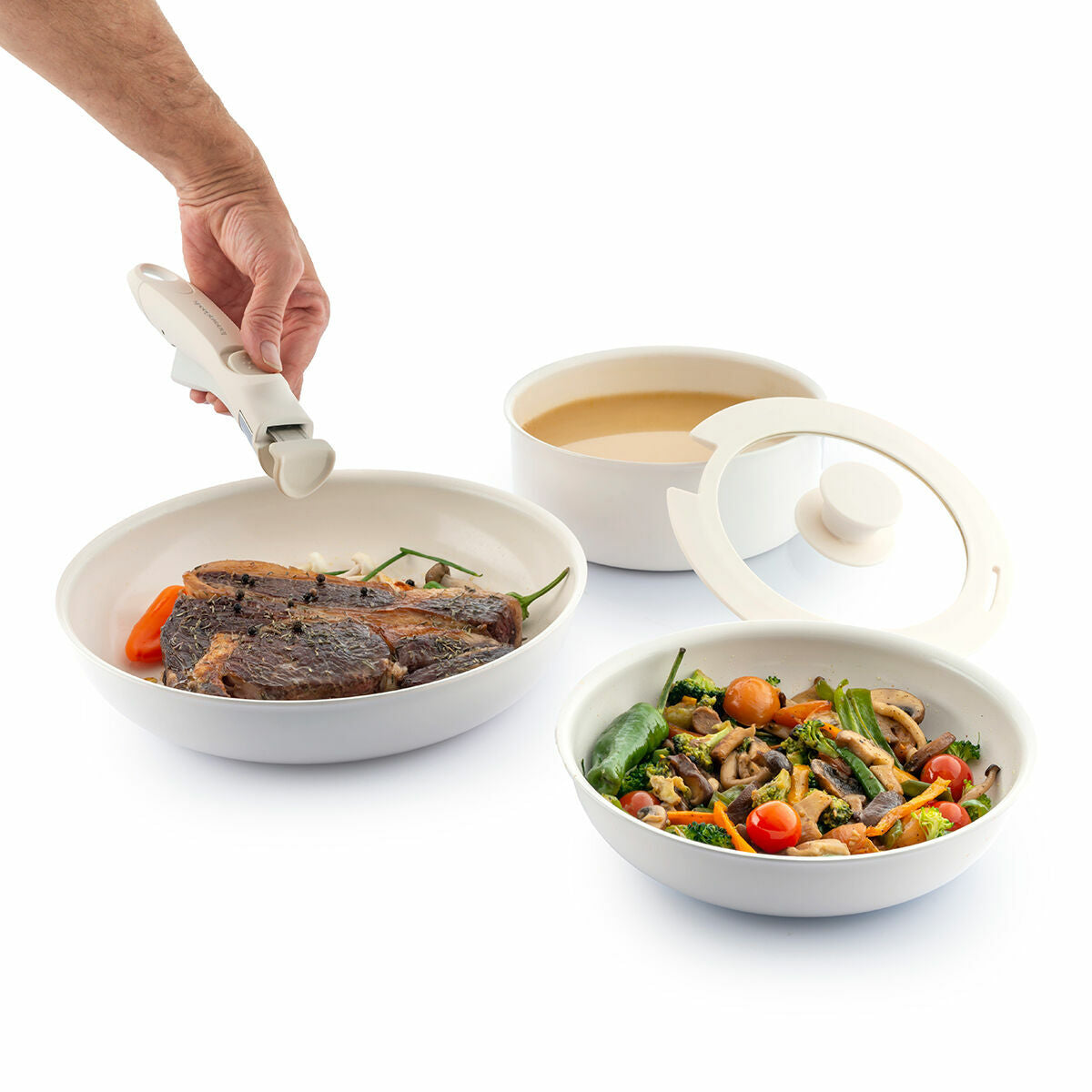 Set di Padelle con Manico Rimovibile e Coperchio Passet InnovaGoods 5 Pezzi