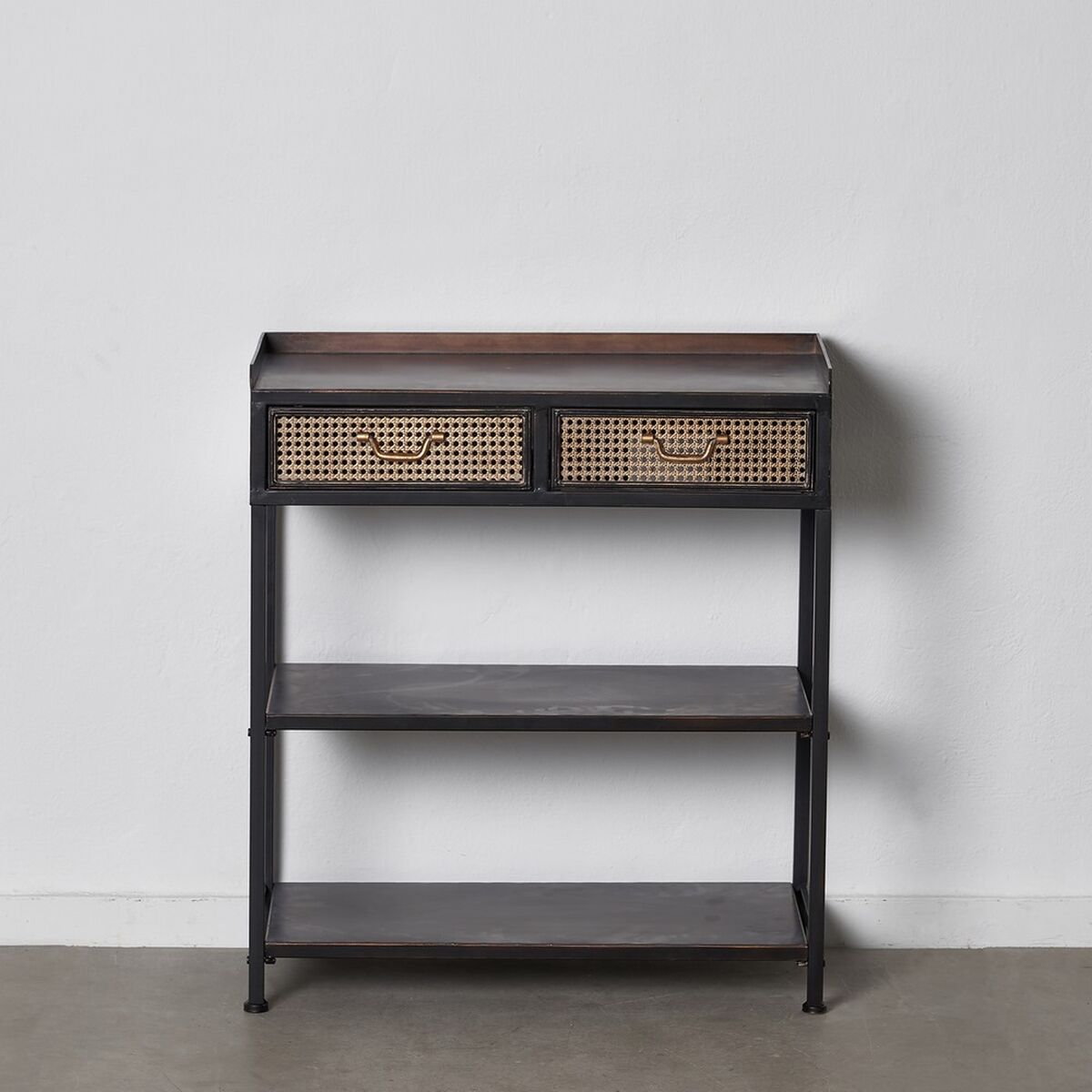 Ingresso con 2 Cassetti BRICK Marrone Nero Ferro 75,5 x 38 x 85 cm