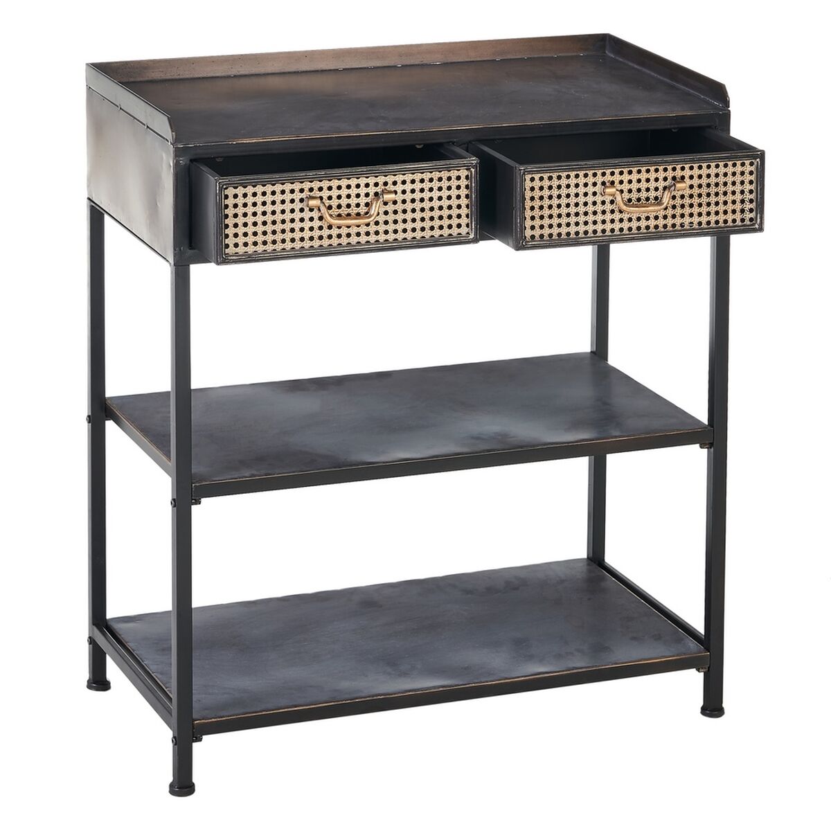 Ingresso con 2 Cassetti BRICK Marrone Nero Ferro 75,5 x 38 x 85 cm