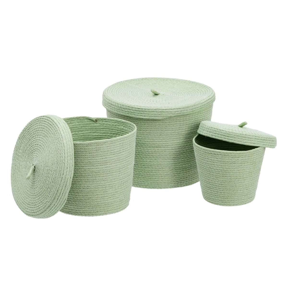 Cestino Multiuso 3 Pezzi 28 x 28 x 36 cm Corda Verde Chiaro