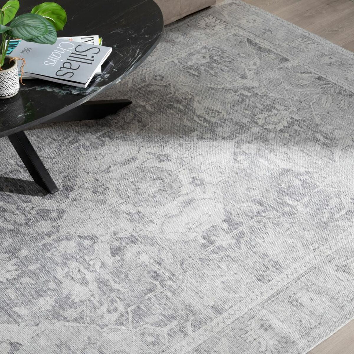 Tappeto 80 x 150 cm Grigio Poliestere Cotone