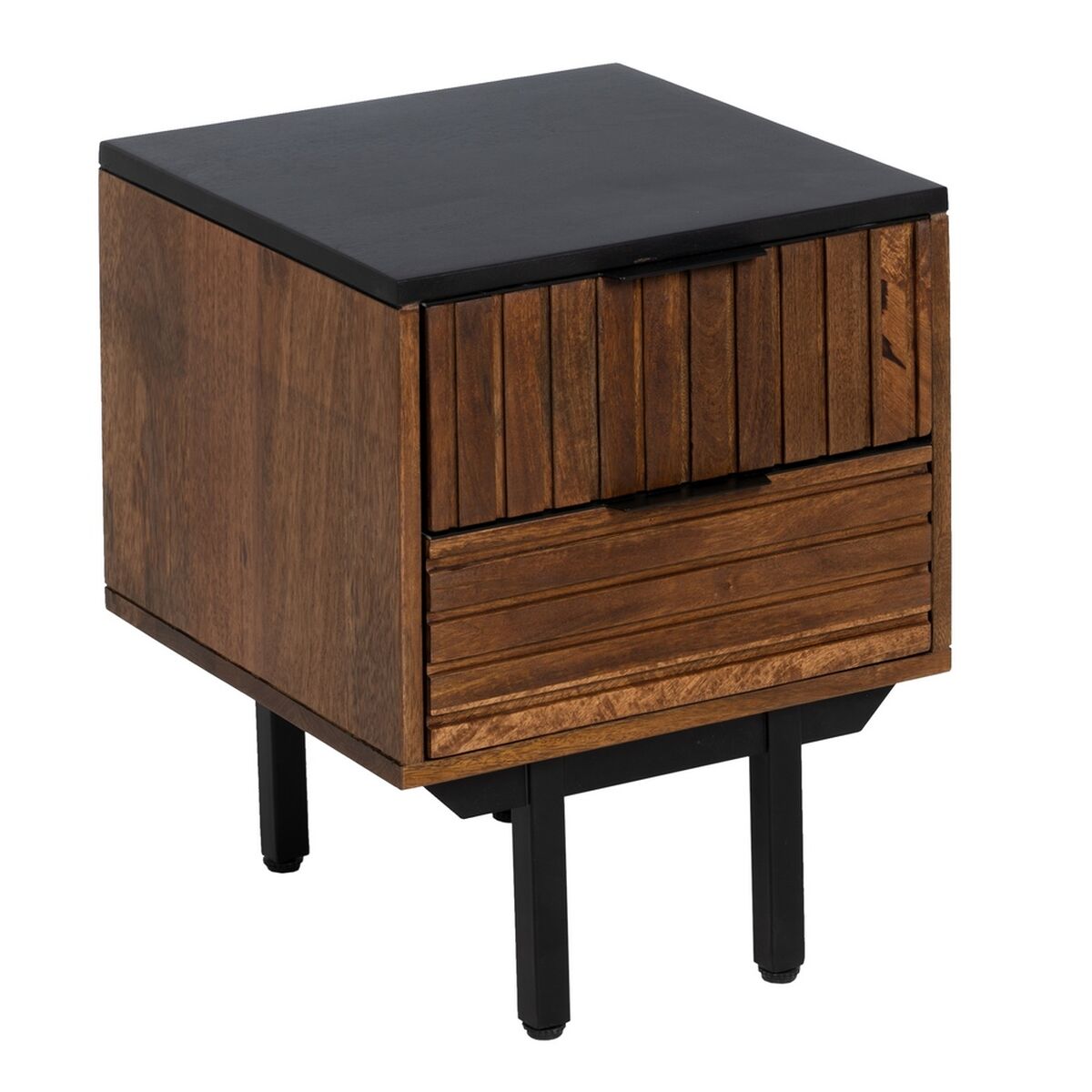 Comodino ABNER Marrone Nero Ferro Legno di mango 40 x 40 x 50 cm