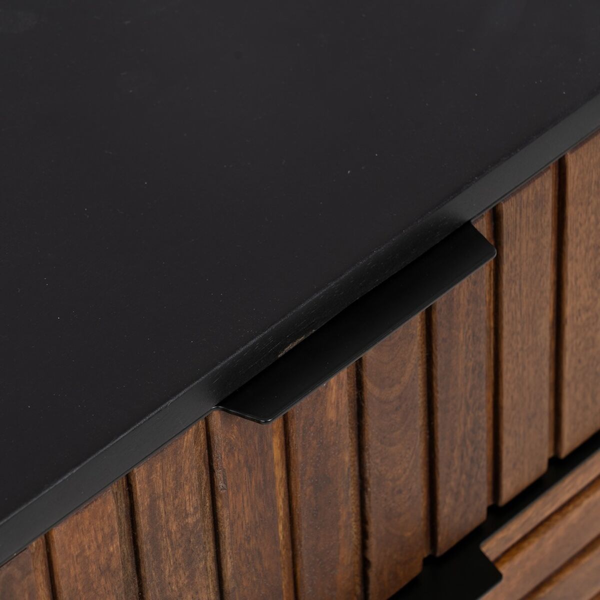 Comodino ABNER Marrone Nero Ferro Legno di mango 40 x 40 x 50 cm