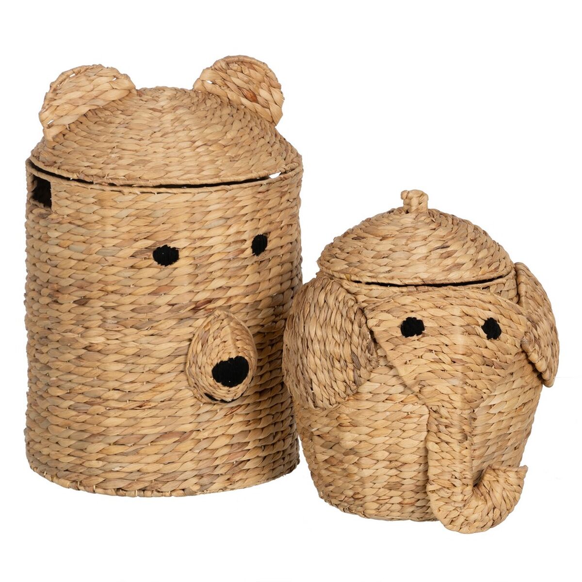 Cesto Elefante Nero Beige Fibra naturale 38 x 38 x 42 cm