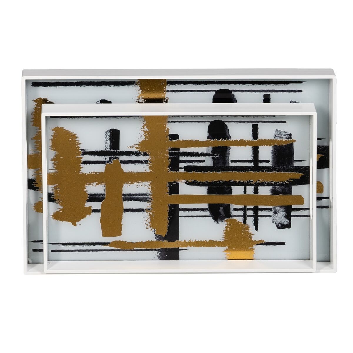 Vassoio per aperitivi Bianco Nero Dorato PVC Cristallo Astratto 45 x 31 x 4,2 cm (2 Unità)
