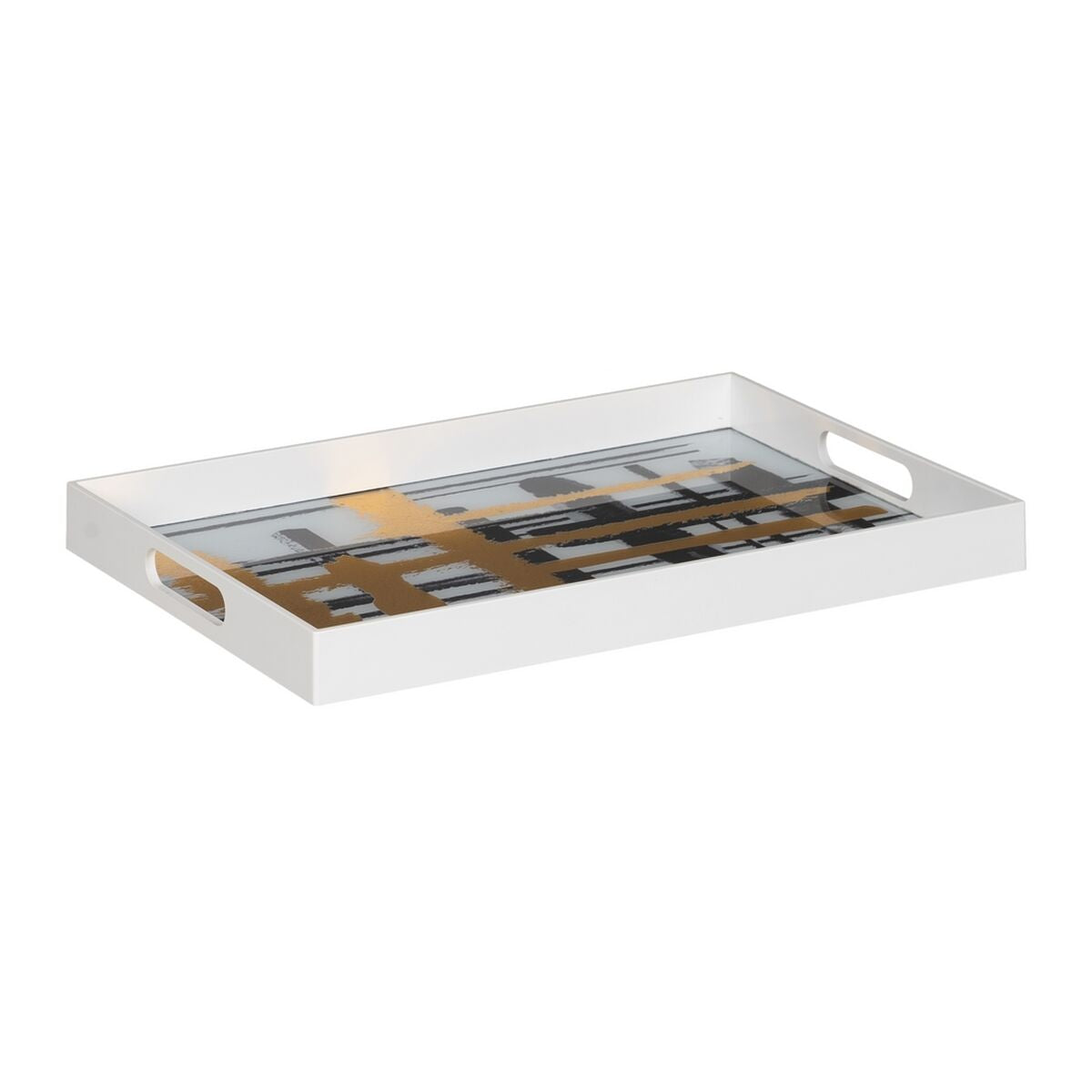 Vassoio per aperitivi Bianco Nero Dorato PVC Cristallo Astratto 45 x 31 x 4,2 cm (2 Unità)
