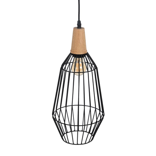 Lampadario Nero Naturale Legno Ferro 220-240 V 20 x 19,5 cm