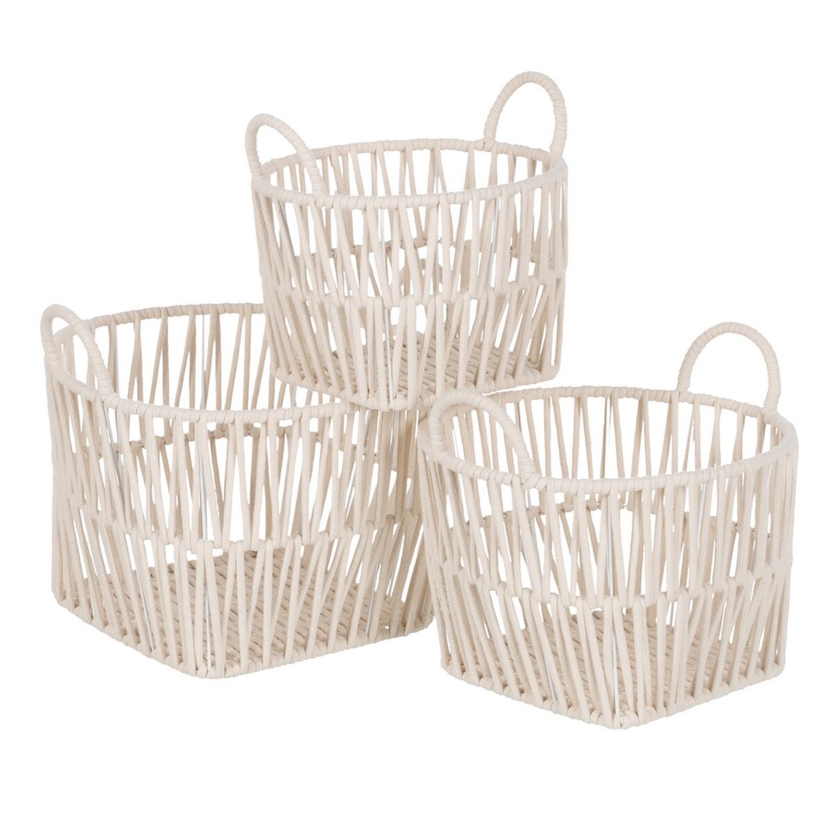 Set di Cesti Bianco Corda 38 x 38 x 32 cm (3 Pezzi)
